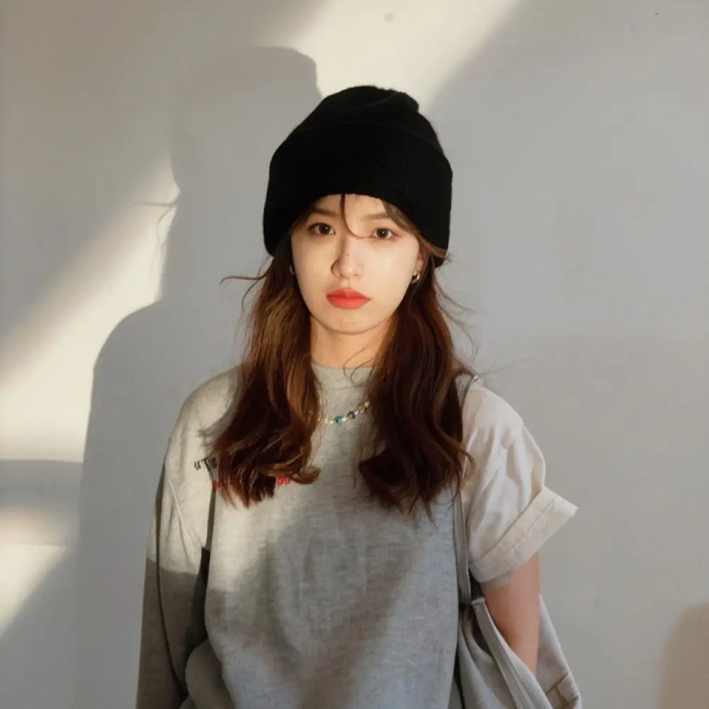 Autumn Winter Knit Beanie Hat Girls Solid Color Casual Cap Korean Style Soft Warm Streetwear Fashion Elastic Bonnet