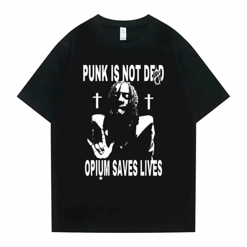 heavyweight Hip Hop  Punk Is Not Ded Opium Saves Lives Print Tshirt Men Oversized T Shirt Cotton Tee Hip Hop Topa