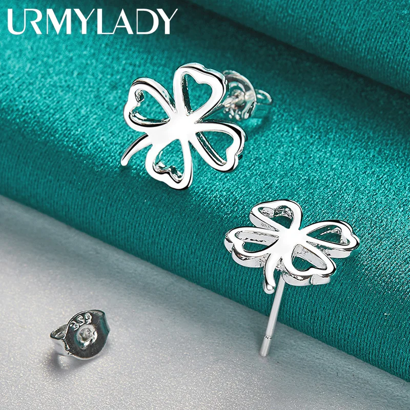 

URMYLADY 925 Sterling Silver Four Leaf Clover Stud Earrings For Women Fashion Wedding Engagement Jewelry