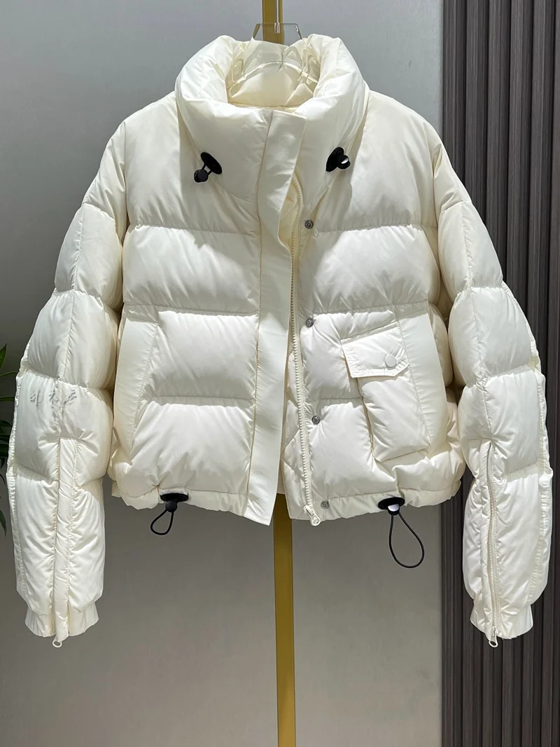 Damen ort Puffer Jaet Du Down Thiened Wintermantel Koreanisches SLE-Brot-Design Lässige Passform Hohe Taille Reißverschluss