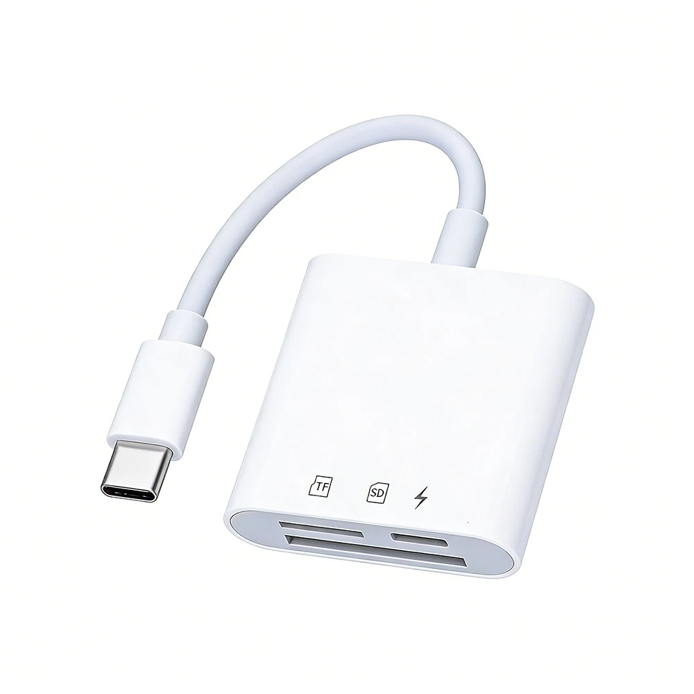 

Устройство для чтения карт памяти 3-в-1 Type-C OTG с разъемом для карт SD/TF и адаптером для зарядки для iPhone, телефонов Huawei, ПК и планшетов