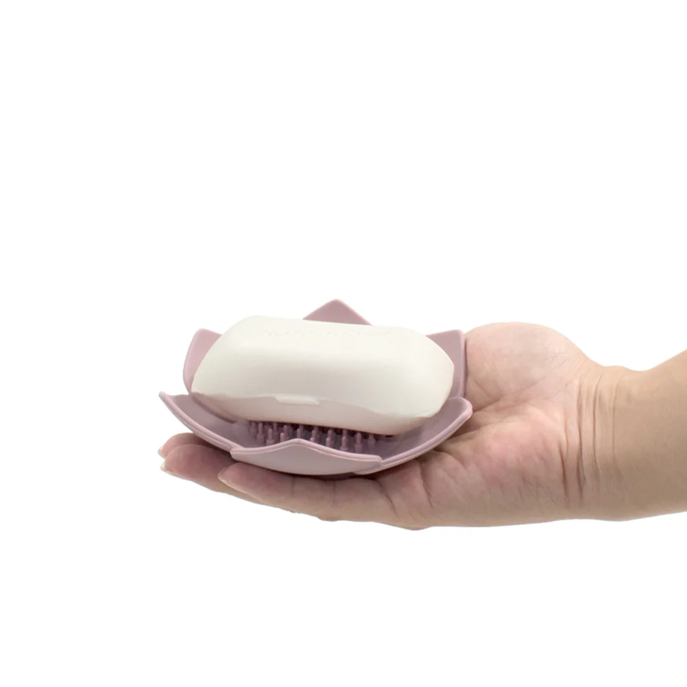 

1pc Silicone Petals Shaped Dish Drainable Non-Slip Soap Holder For Bathroom Shower Kitchen Use Pink Soap Storage Box Rack