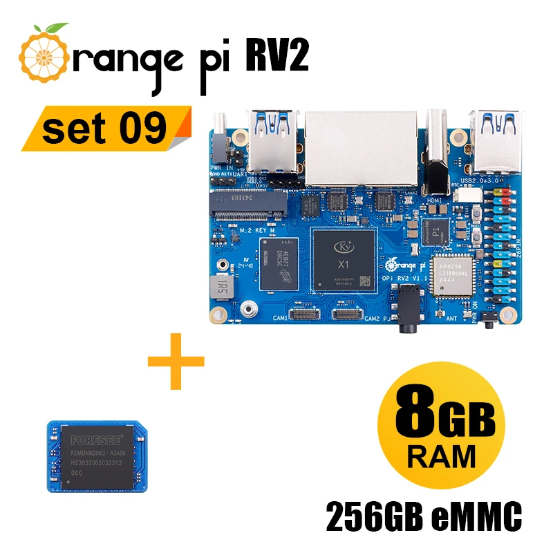 AvaCoreOrange Pi RV2 8GB LPDRR4X Single Board Computer+256GB EMMC Module 2pcs Sets
