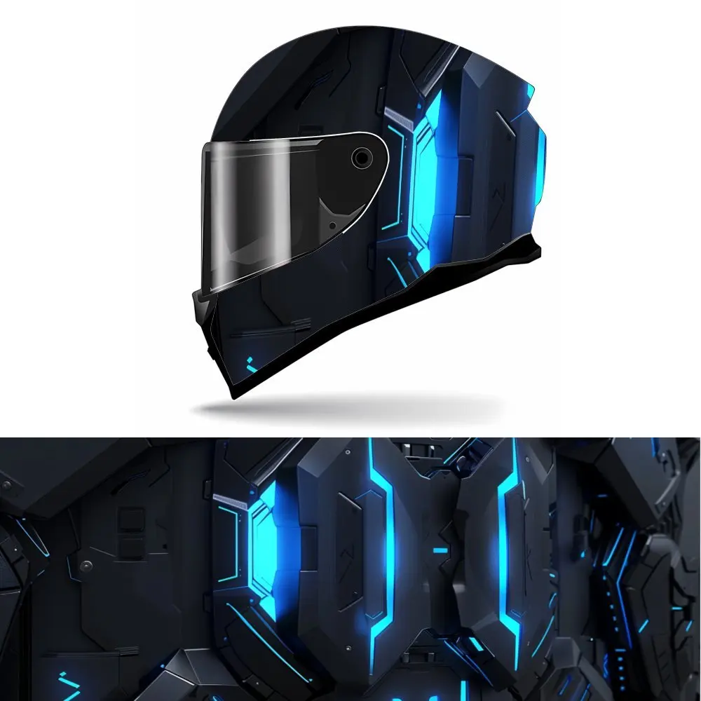 

Cyberpunk Style Full - on Tech Vibe PVC Motorcycle Helmet Vinyl Wrap, Self-Adhesive Waterproof Sticker, Anti-Scratch Decorative