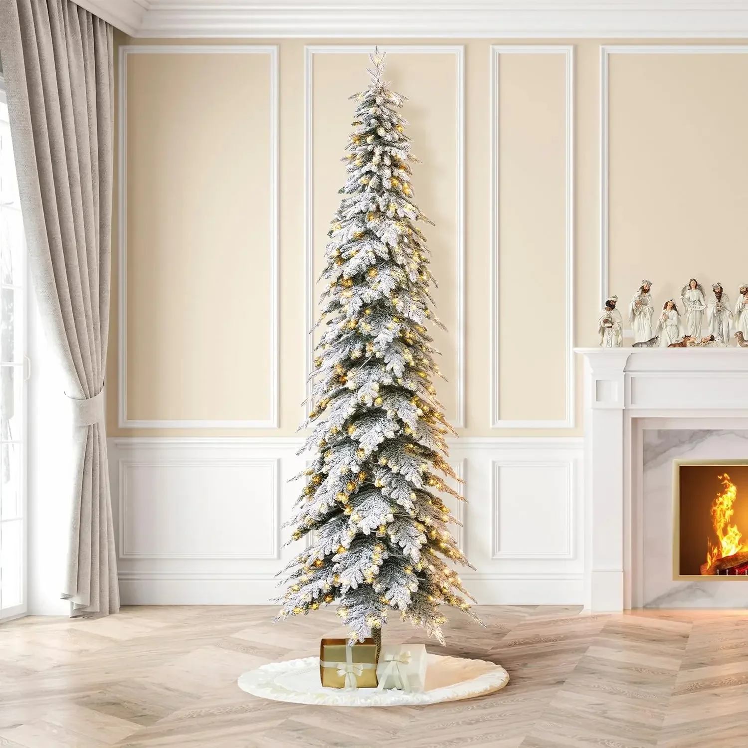 Artificial Christmas Tree with 700 Warm White Lights and Sturdy Metal Stand for Home, Office, Party Decoration