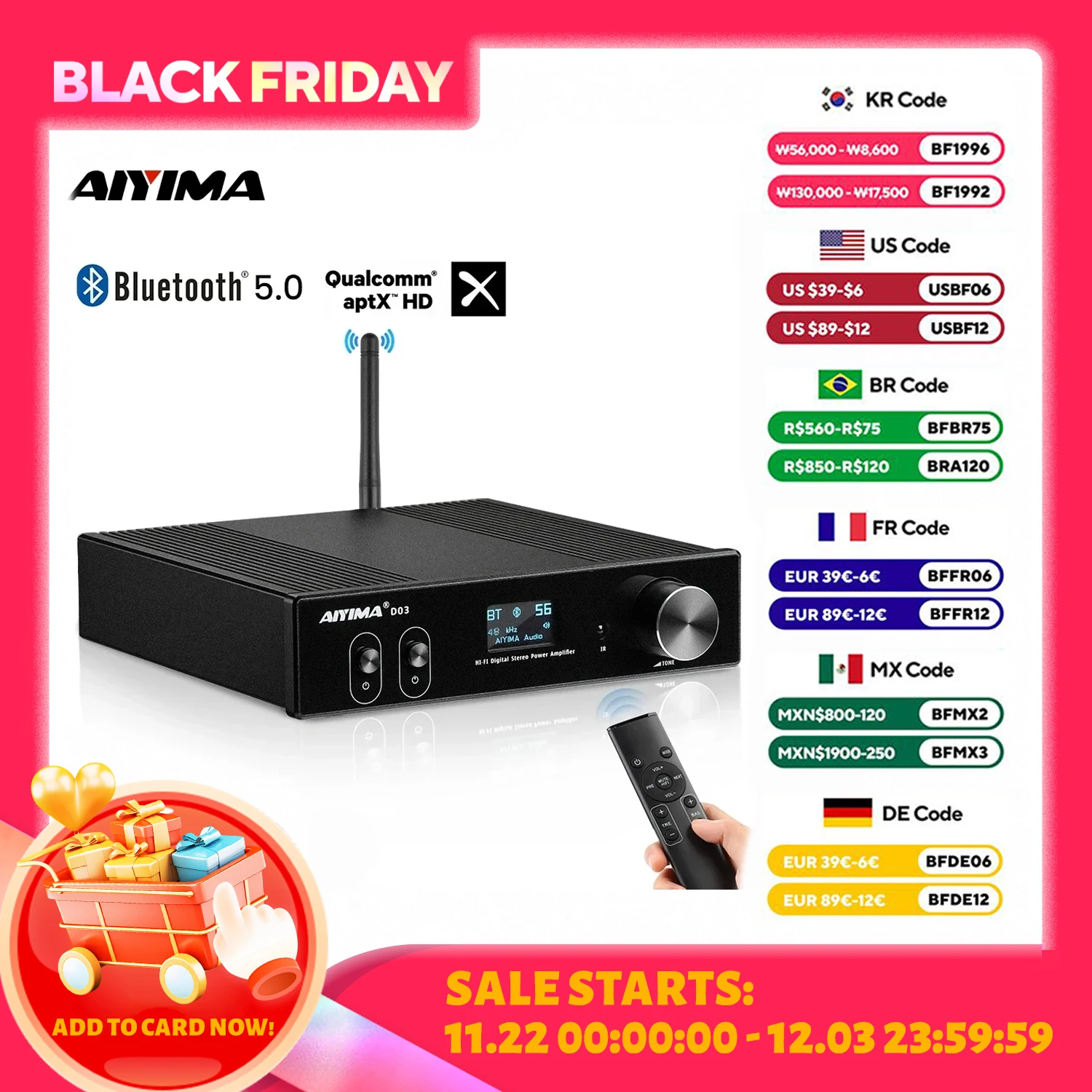 AIYIMA D03 Bluetooth Amplifier 150Wx2 Stereo HiFi Sound Amplificador Subwoofer Amplifiers USB DAC OLED APTX DIY 2.1 Home Audio