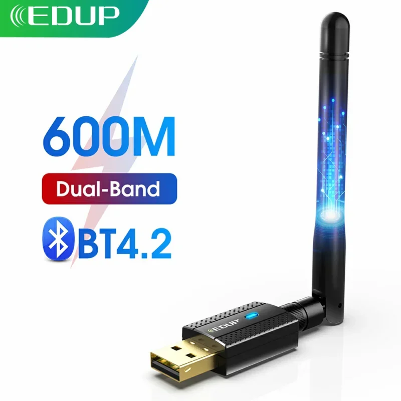 EDUP 600M USB WIFI Bluetooth 4.2 Adapter Dual Band 2.4Ghz/5Ghz Wireless Wi-Fi Network Card Receiver 802.11b/n/g/AC for PC Laptop