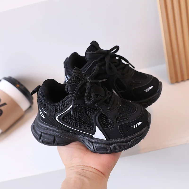 Kids Casual Sports Shoes with Thick Soles Boys Girls Fashion Versatile Sneakers 2024 New Children Mesh Breathable Running Shoes