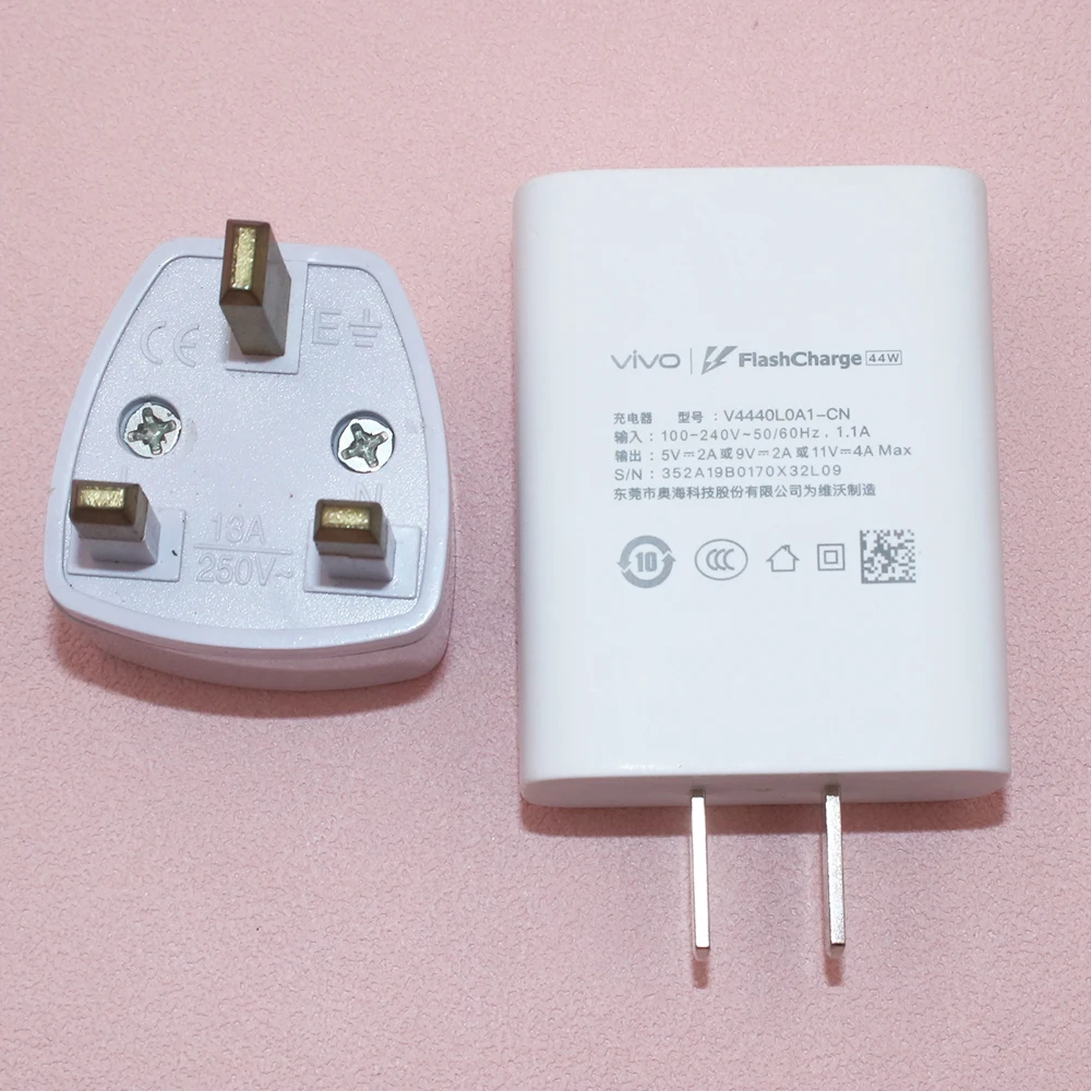 For Original 44W Vivo Fast Charger EU/US Flashcharge 2.0 TypeC Cable For X70 X60 S12 S10 Pro T1 IQOO Neo 5 855 Z5X Z6 Z5