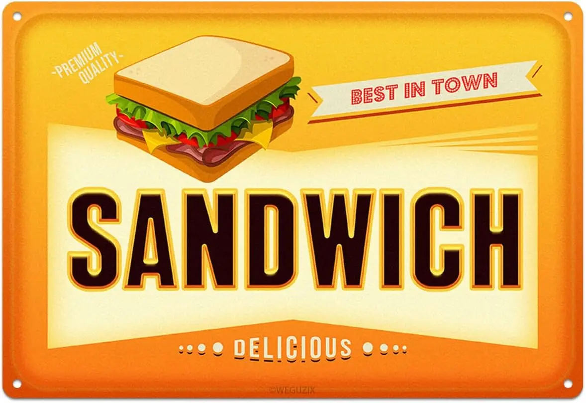 

Funny Sandwich Metal Sign Retro Food Snacks Tin Signs Wall Art Poster Wall Decor for Home Bar Kitchen Coffee Corner Playroo sign