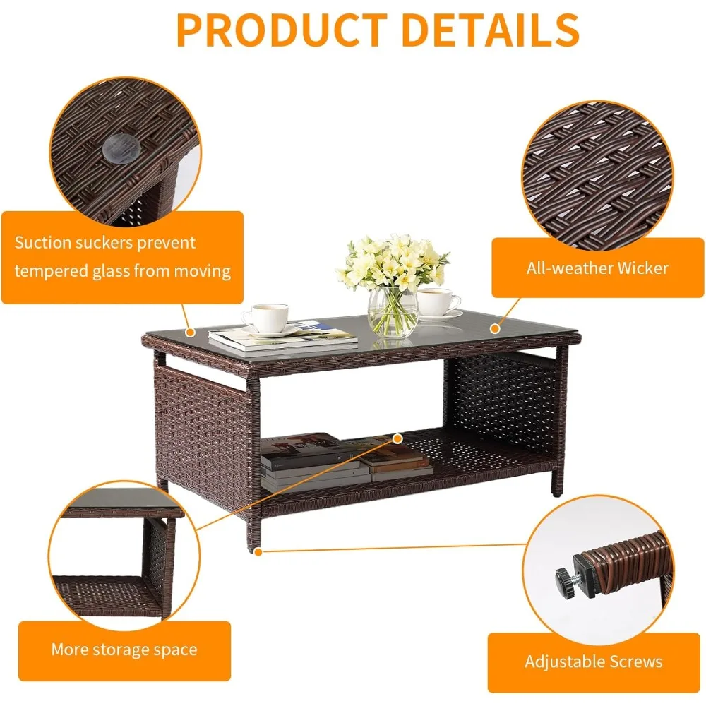 طاولة قهوة من الخيزران في الهواء الطلق، طاولات قهوة للفناء للخارج، طاولة من الخيزران مع طاولة قهوة للتخزين