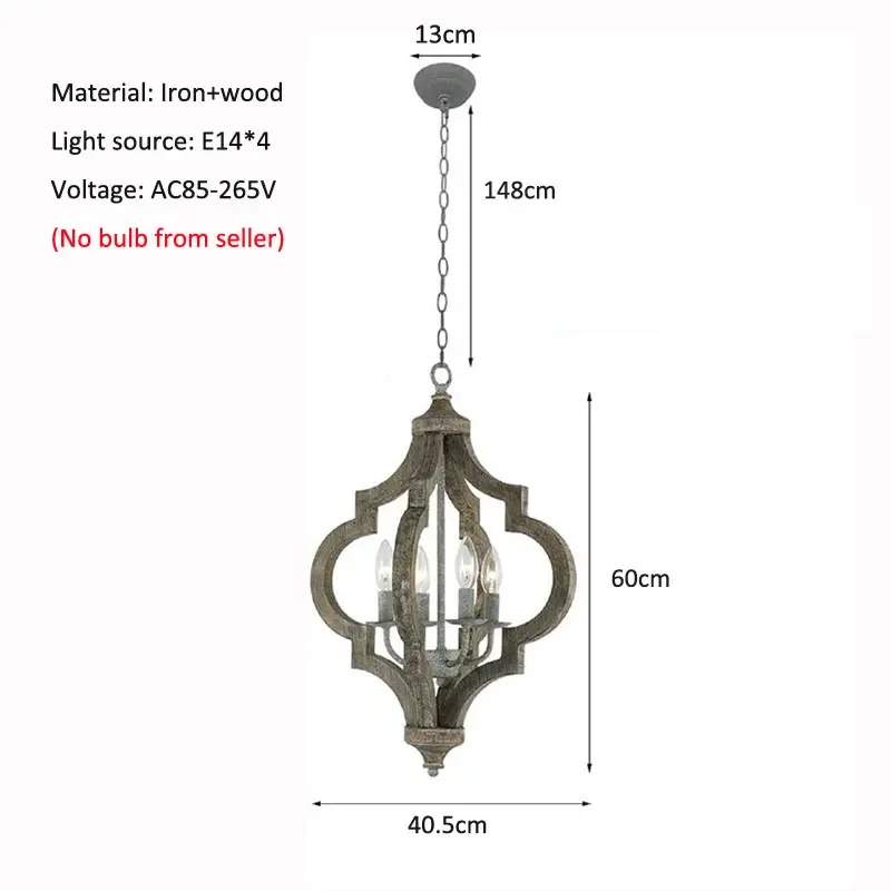 American Style Rural French Solid Wood Pendent Lamps Creative Villa Living Room Dining Room Bedroom Personality Iron Chandelier