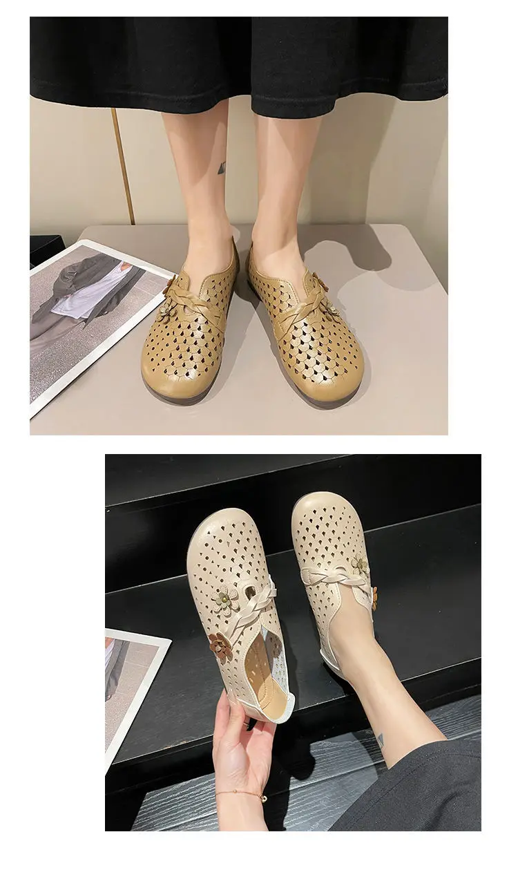 2024 Newly Square Toe Women's Flats Designer Cutout Shoes Ladies Wide Fit Soft Leather Moccasins Female Driving Sneakers