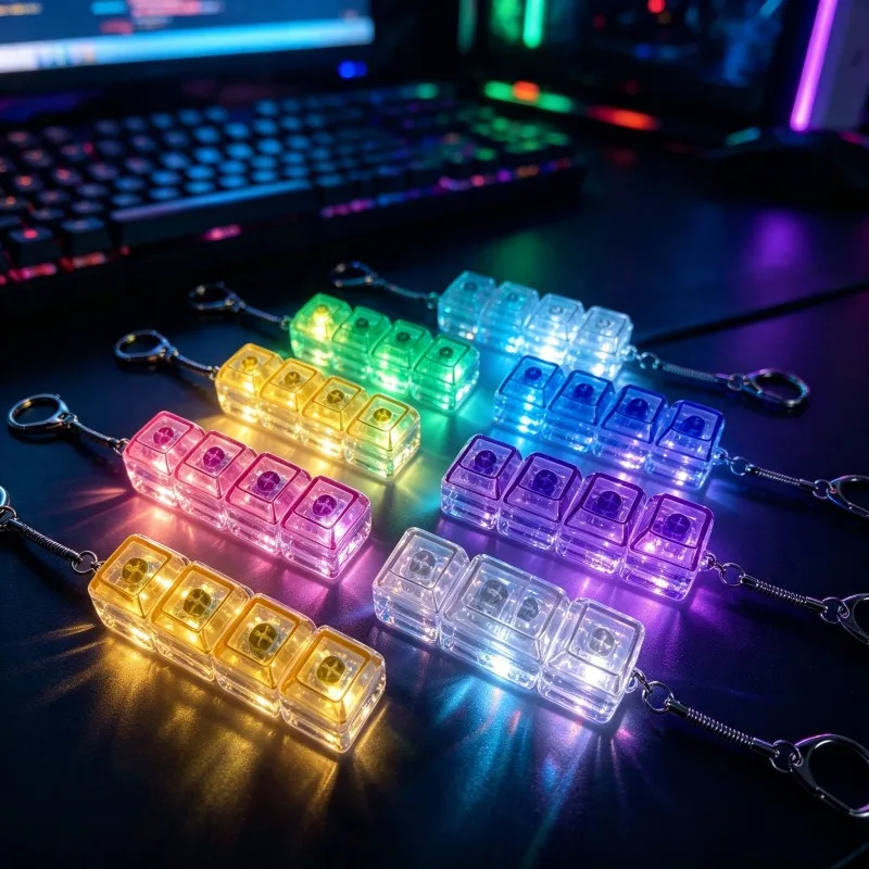 2026 New Creative Gifts for Men and Women Mechanical Keyboard Fingertip Press Decompression Key Chain Pendant Luminous Toys