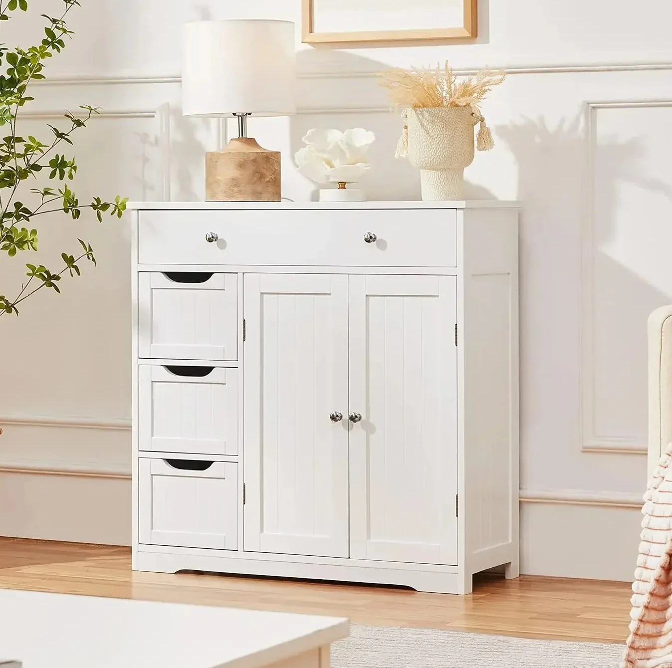 

Bathroom Free-Standing Floor Cabinet, Practical Storage Cabinet Entrance Area,Living Room, Adjustable Shelves, Ample Space White