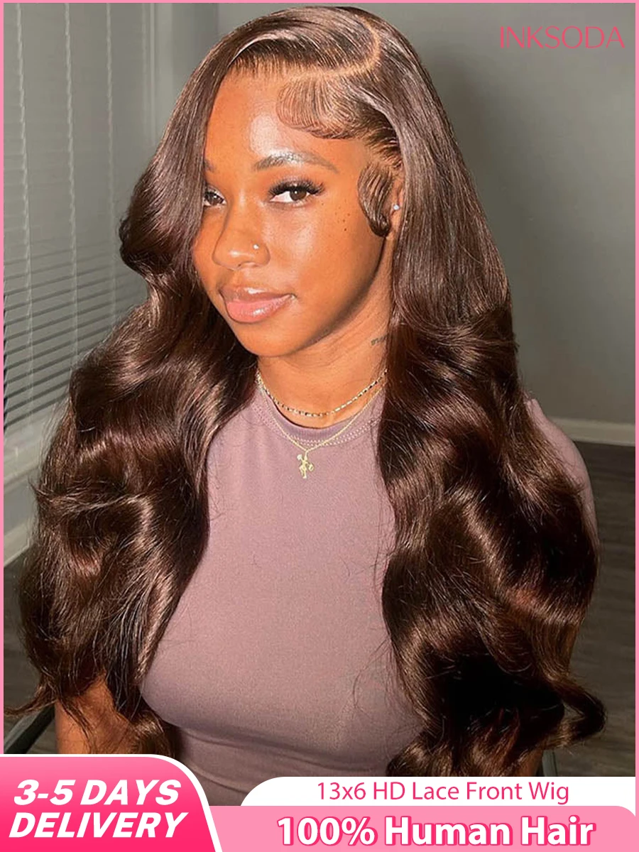

30 Inch Chocolate Brown Body Wave 13x4 HD Lace Front Human Hair Wigs Pre Plucked 13x6 Transparent Lace Frontal Wigs For Women