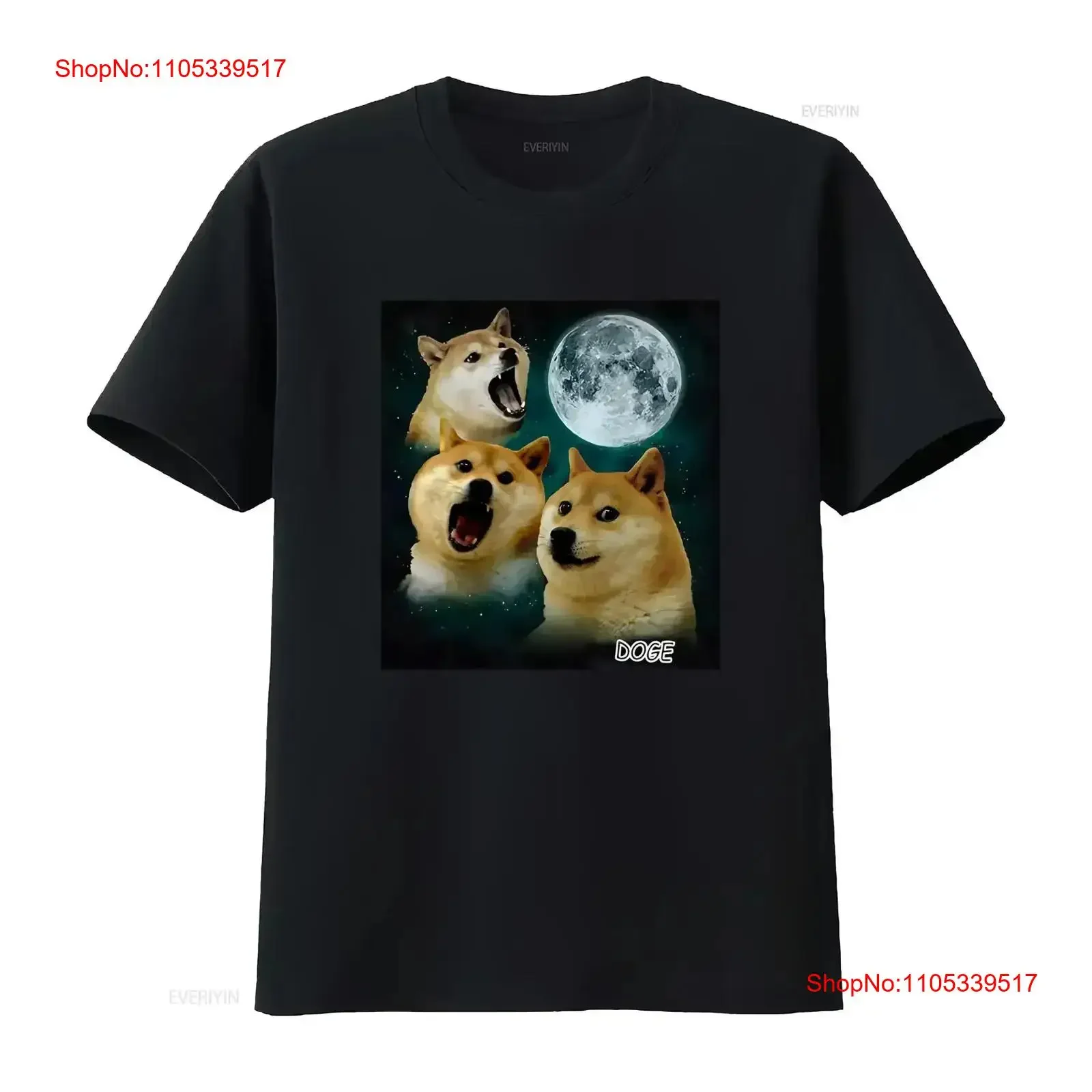 Doge Mens Black Cotton T Shirt Logo Pullover Crew Neck s Moon Sz 2XL long vintage Washed streetwear Soft Versatile Casual