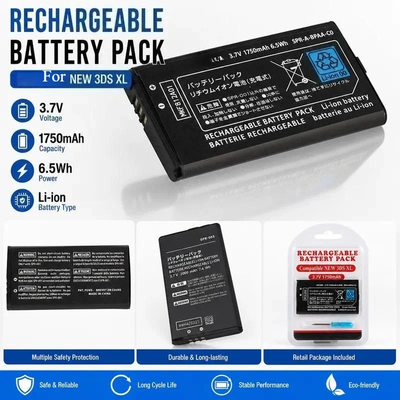 10pcs 1750mAh Battery for Nintendo 2DS 3DS XL Game Console SPR-003 Replacement Rechargeable Li-ion Battery Pack Wholesale New