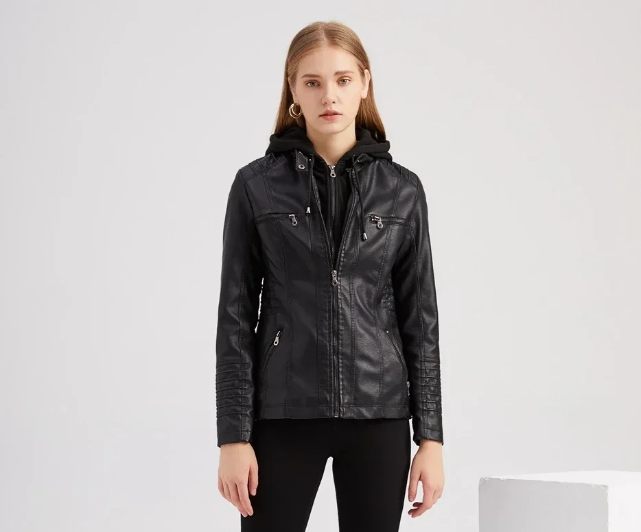 

Пальто из искусственной кожи, женская теплая куртка с капюшоном, куртка из искусственной овчины, комплект из 2 предметов со съемной молнией 2025 года, зимнее пальто Traf