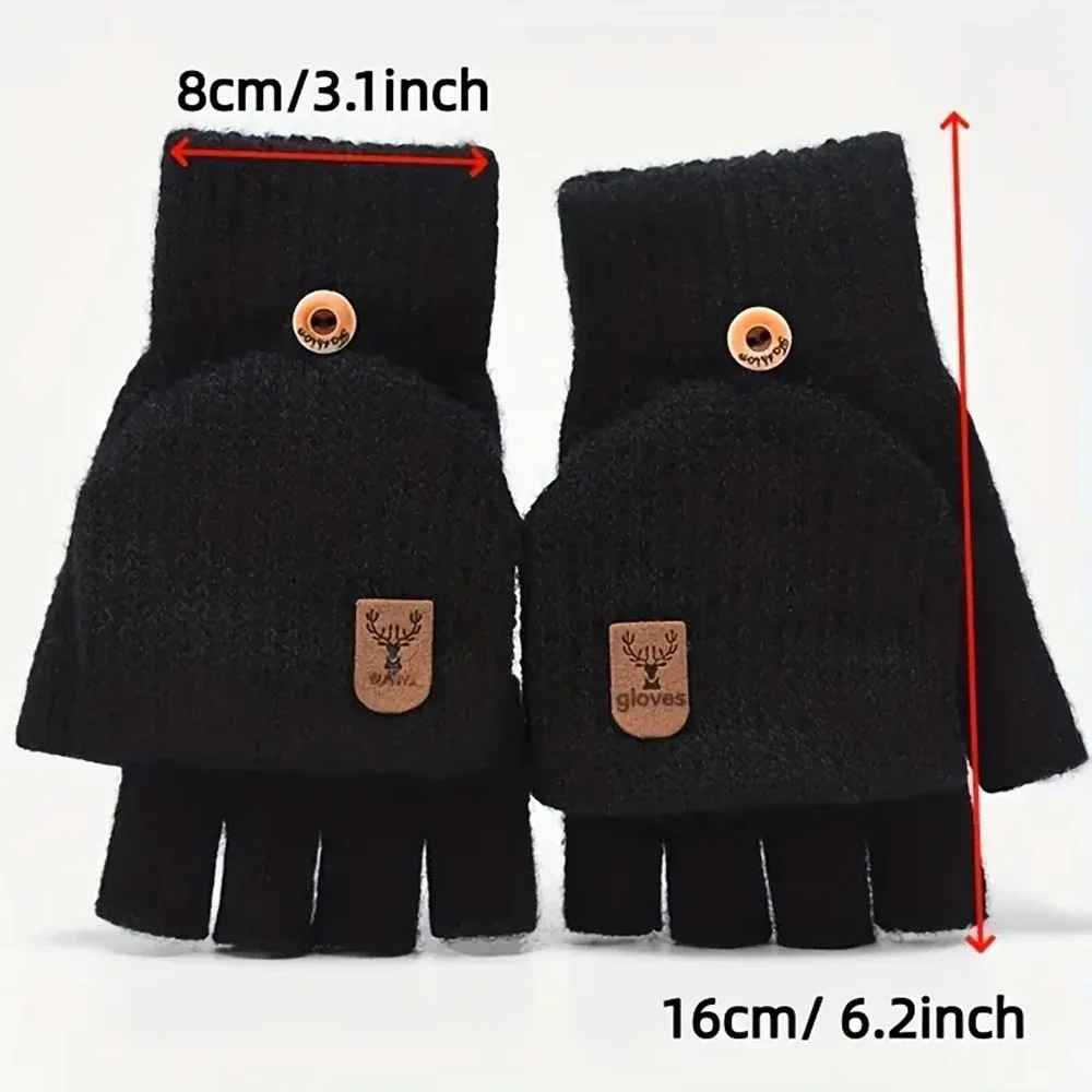 قفازات شتوية دافئة نصف إصبع قابلة للطي، مناسبة للرجال للاستخدام الداخلي والخارجي، مناسبة للكتابة الداخلية #4