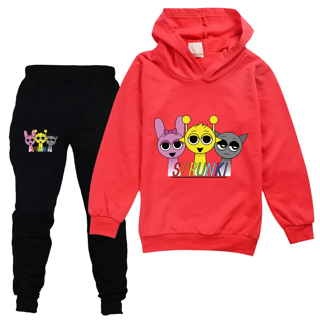 

New Sprunki Clothes Set Kids Cartoon Incredibox Hoodie Boys Spring Fall Outfits Girls Hooded Sweatshirt Top Pants 2-piece Sets