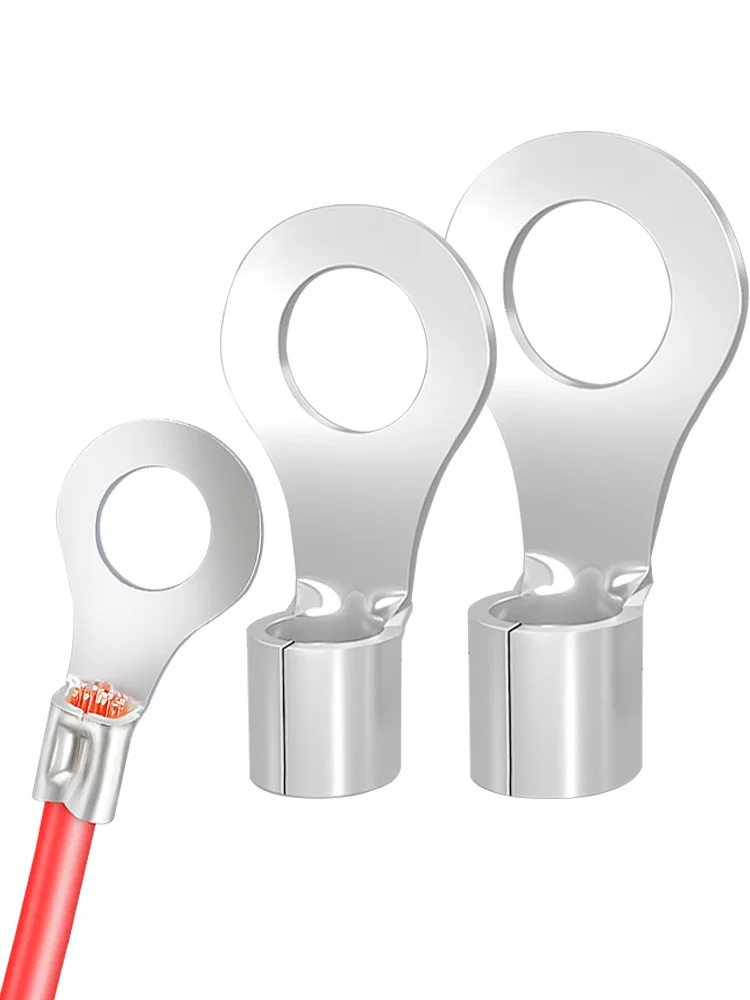 Lot de 50 cosses à sertir à anneau pour câbles électriques M3 M4 M5 M6, cosses rondes non isolées en laiton plaqué argent