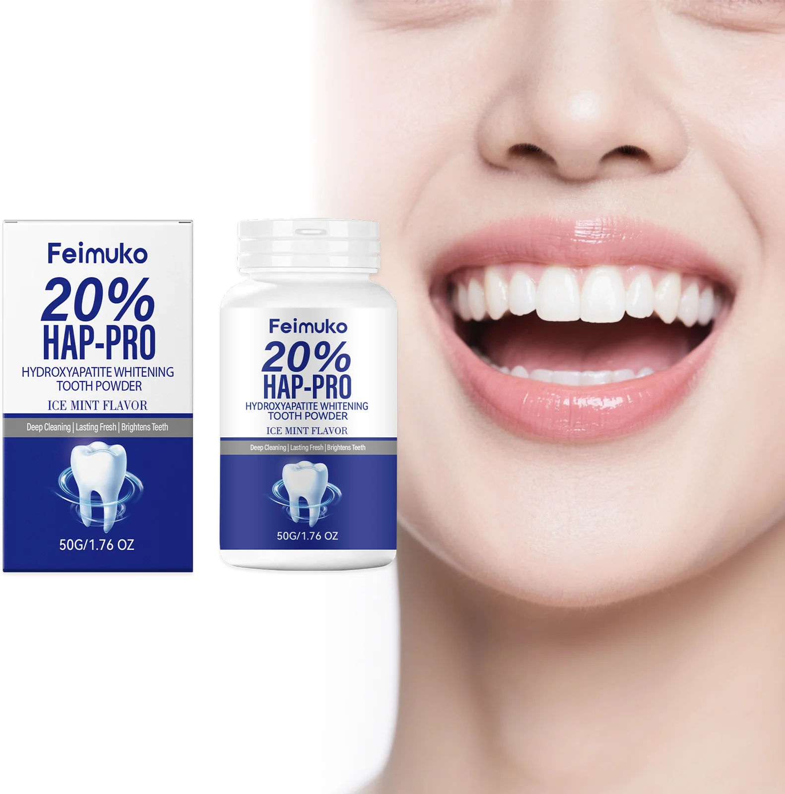 Pó Dental com 20% de Hidroxiapatita para Remoção de Manchas de Placa, Redução de Tártaro, Limpeza Profunda, Hálito Fresco e Clareamento