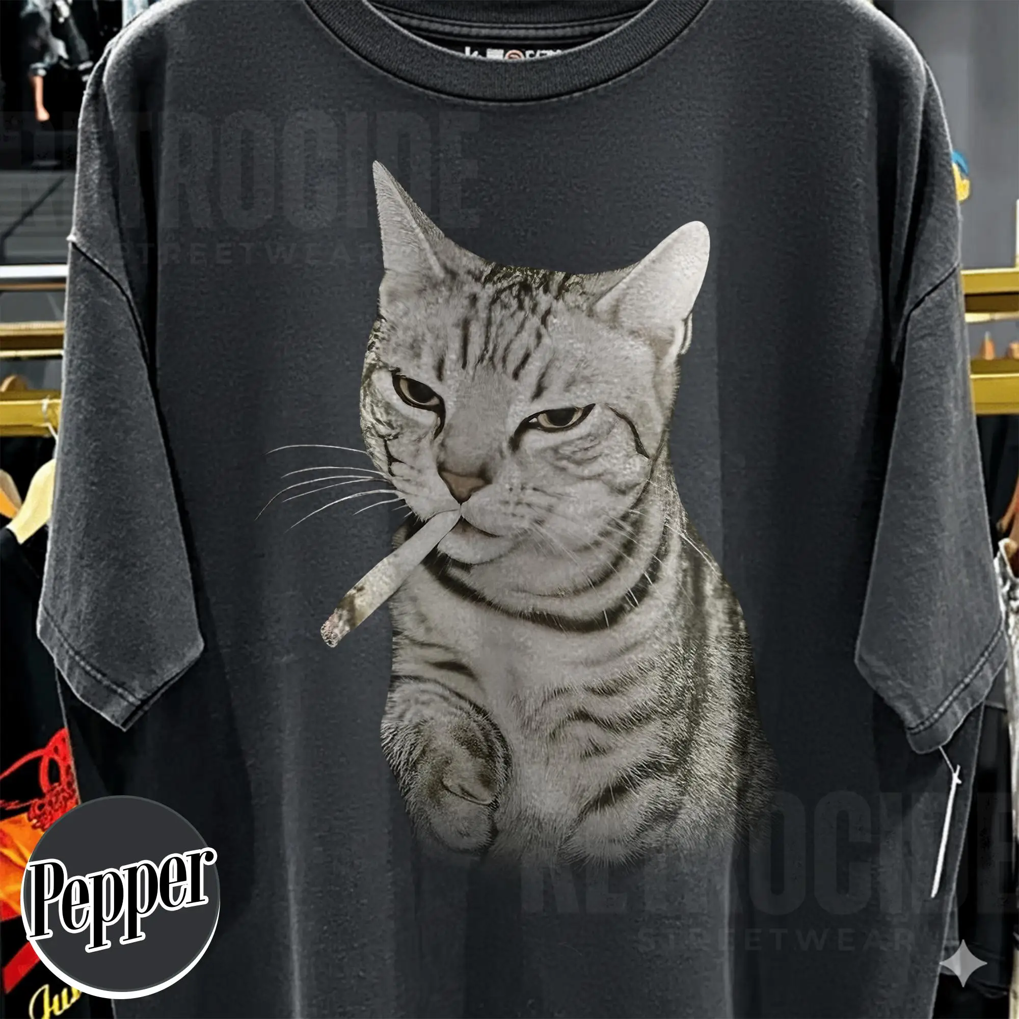 Vintage Smoking Cat Meme Shirt,Cigarette Cat Shirt,Stupid Brainrot Cat Tee,Gen Z Joke Shirt,Cat Lover Gift,Funny Kitty Tee,Cool