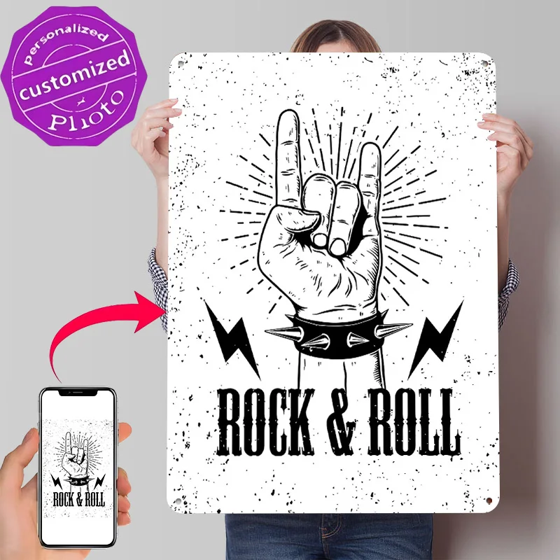 Hand With Rock and Roll Personalized 3D Textured Metal Poster Wall Art Vintage Tin Signs for House Home Decor Items Wand Deko