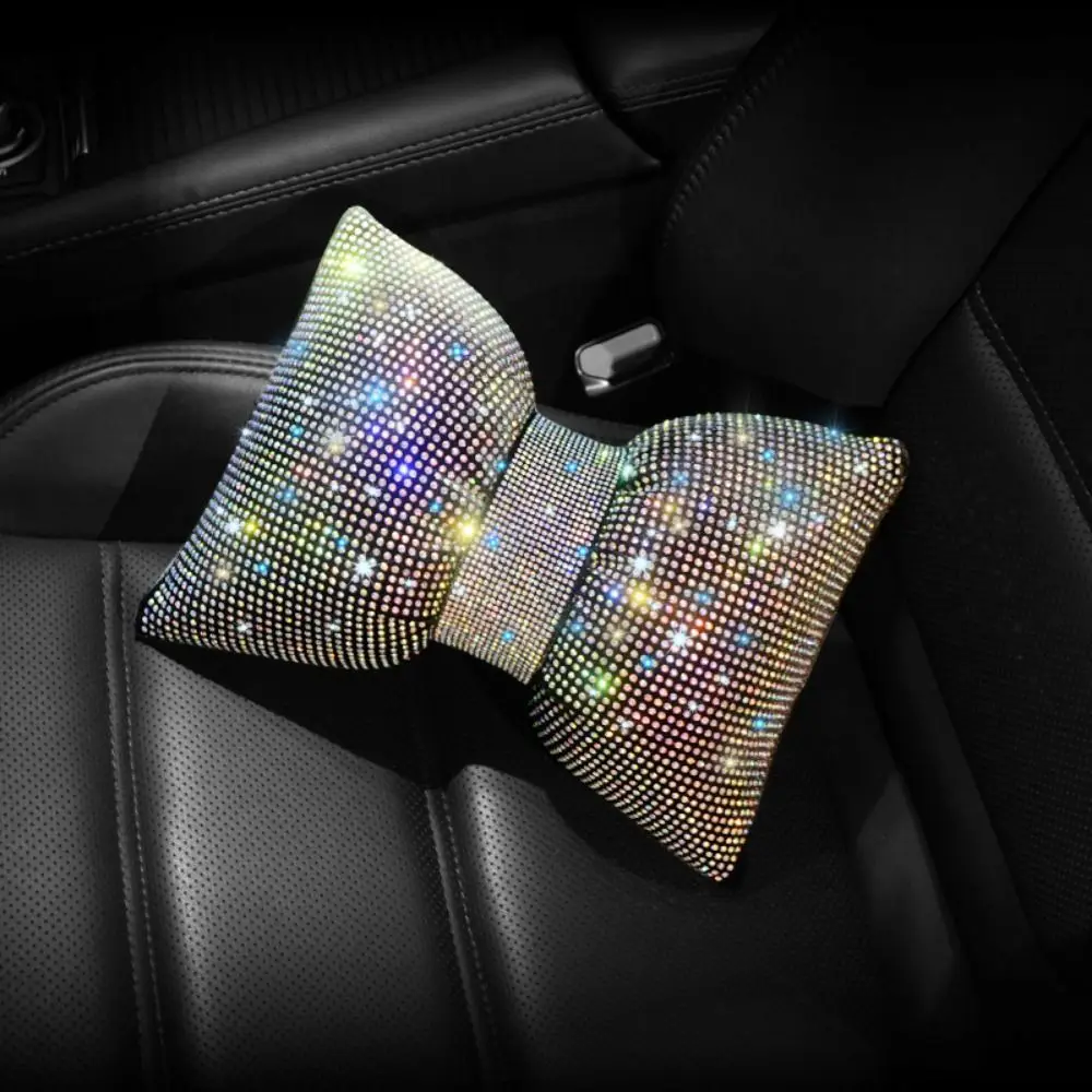 Rhinestone Crystal Bow Car Headrest Bling Neck Rest Crystal Bowknot Car Neck Pillow Anti-fatigue Ergonomic