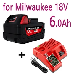 Turpow-Herramientas Eléctricas de repuesto de iones de litio, cargador de batería para Milwaukee, 18V, 6.0A, M18, 48-11-1815, 48-11-1850, 2607-22