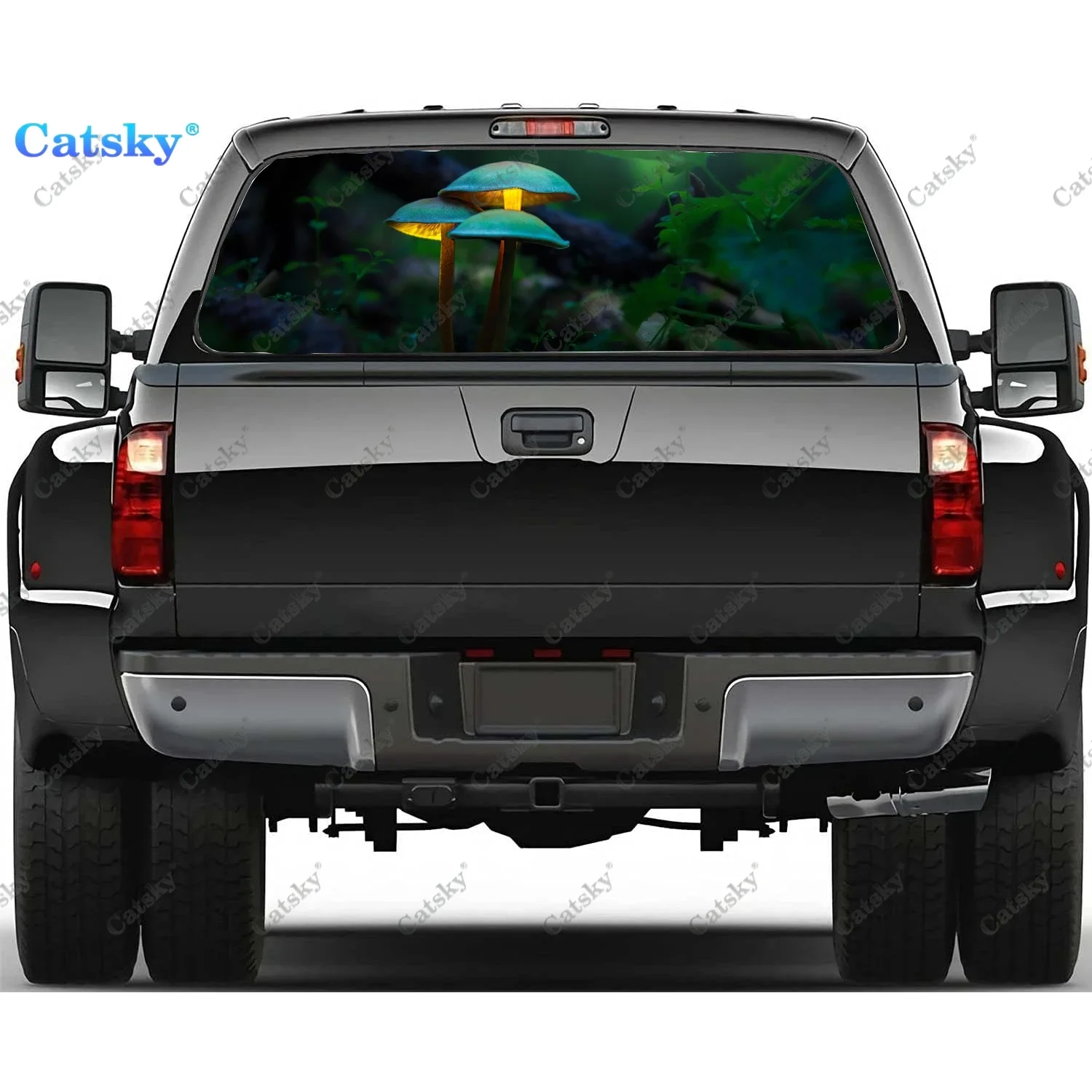 Mushroom Rear Window Decals for Truck,Pickup Window Decal,Rear Window Tint Graphic Perforated Vinyl Truck Stickers