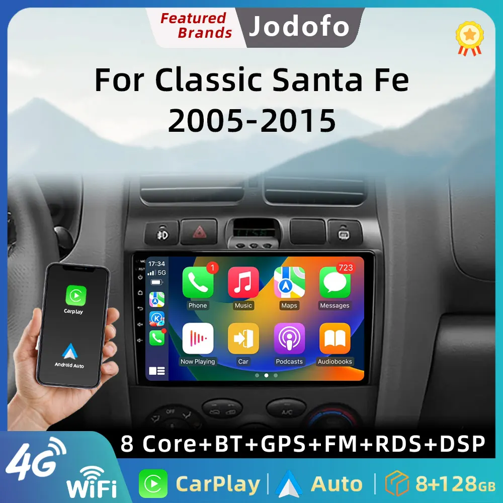 

Jodofo 2din Android 13 Carplay 8GB RAM Head Unit Radio For Hyundai Classic Santa Fe 2005-2015 Car GPS Multimedia Player