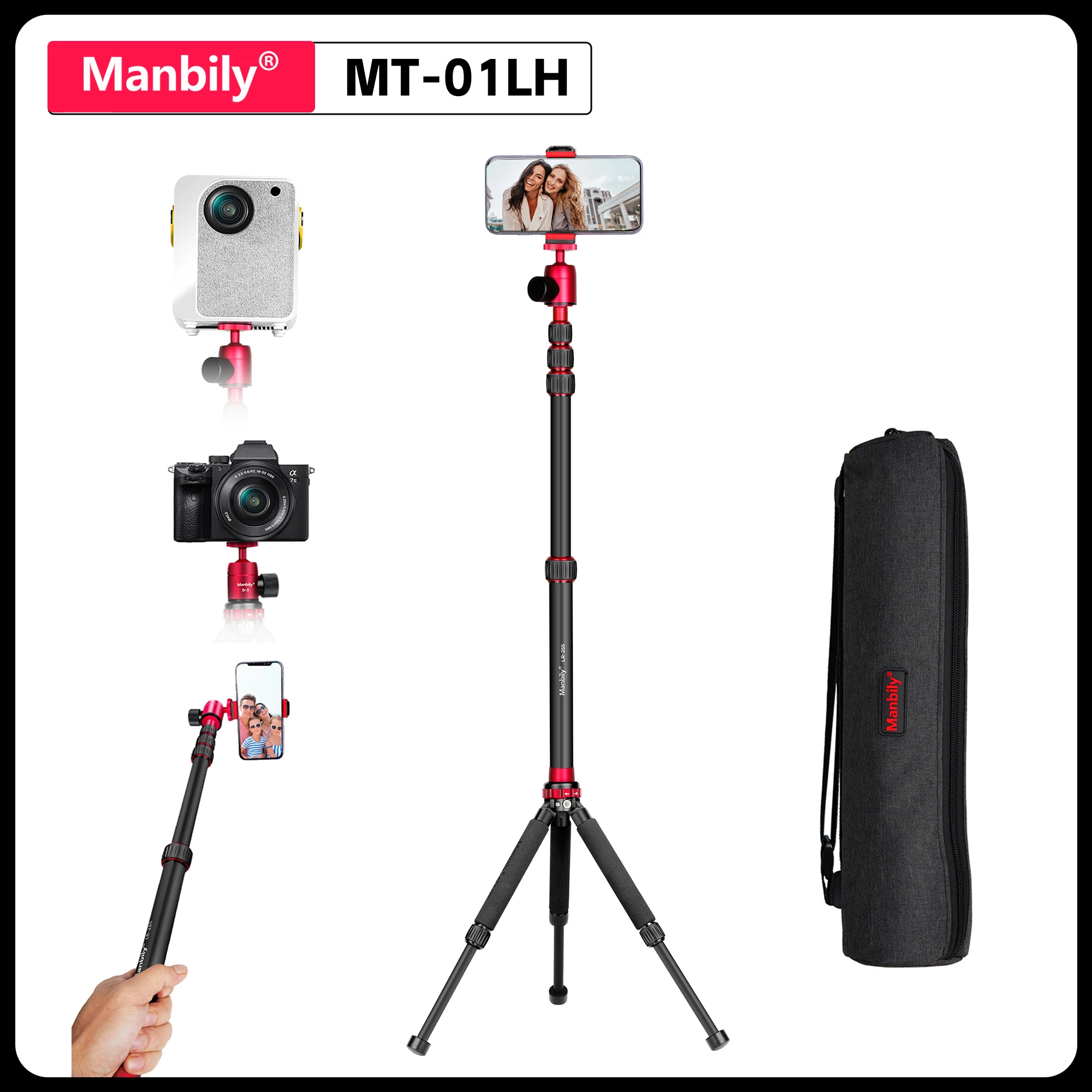 

Штатив для проектора Manbily MT-02LH, портативный, с горизонтальной центральной колонной, удлинительной ручкой и функцией селфи-палки для фотосъемки