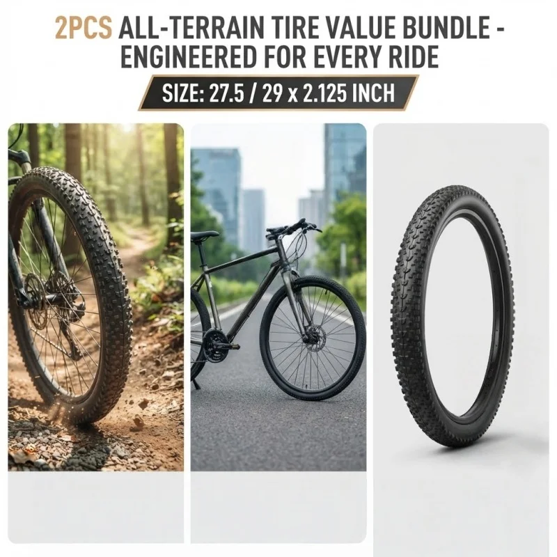 2pcs MTB Bicycle Tires 27.5/29 X 2.125 Inch Mountain Bike Tire Replacement Durable Rubber Tyre for Trail and All-Terrain Cycling
