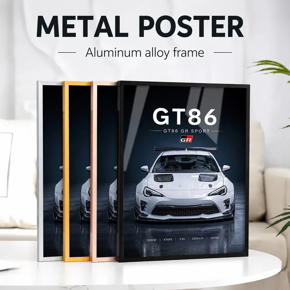 Sleek Sport Japan GT86 GR White Car Metal Poster With Aluminum Alloy Frame Personalized Photo Modern Style Wall Art For Garage