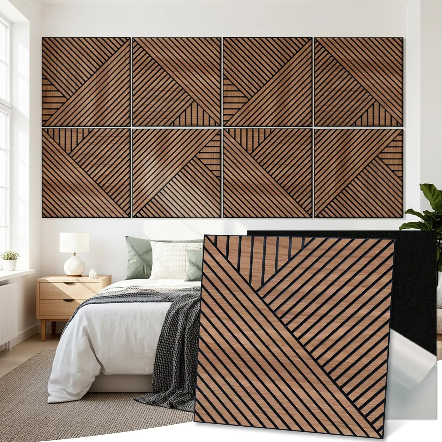 

Набор из 8 акустических панелей 24x24 дюйма, звукопоглощающие, с деревянным шпоном, самоклеящиеся, для дома и студии