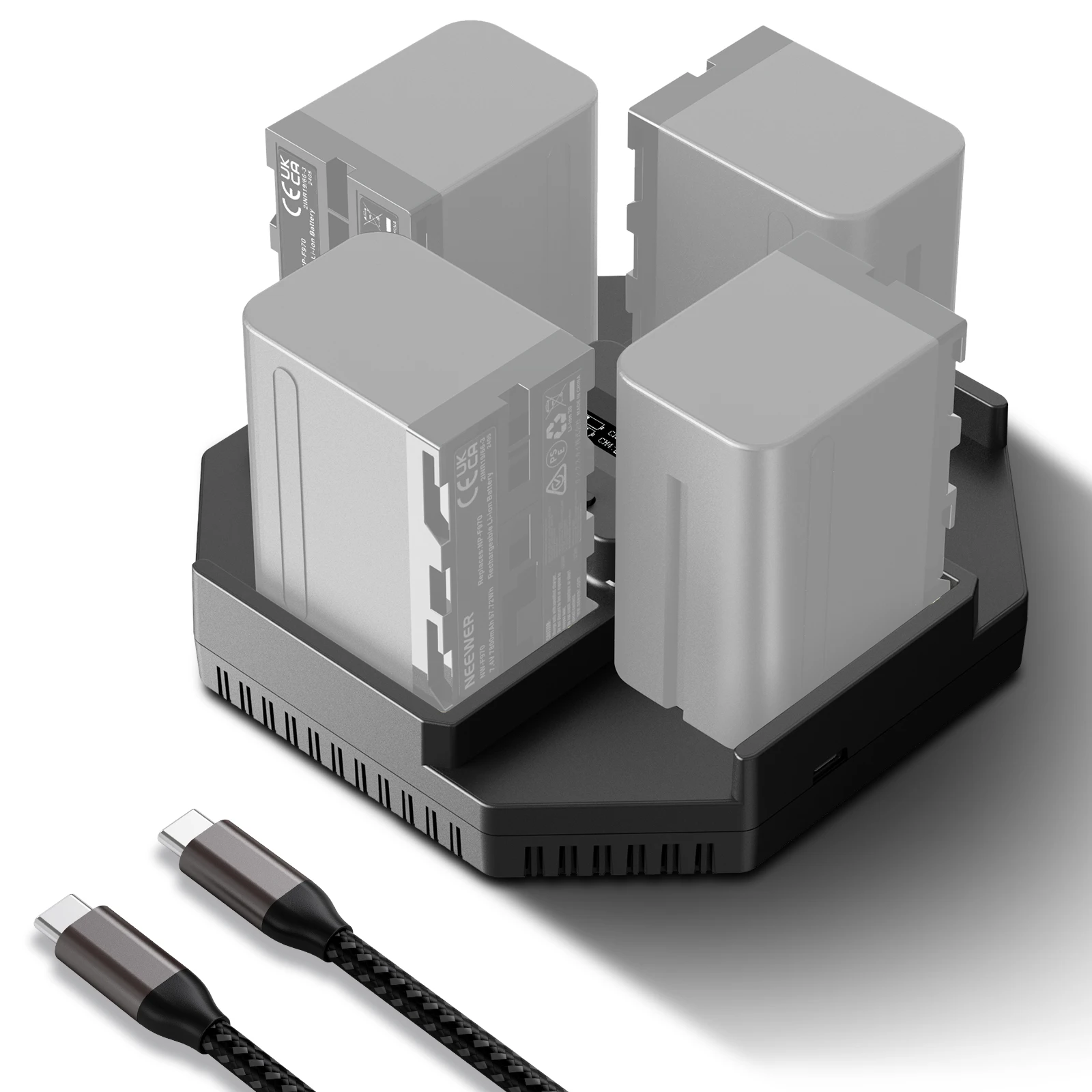 Neewer NP-F970 شاحن 4 قنوات لبطارية كاميرا الفيديو NP-F550 NP-F750، شاحن بطارية NPF سريع الشحن 100 وات PD