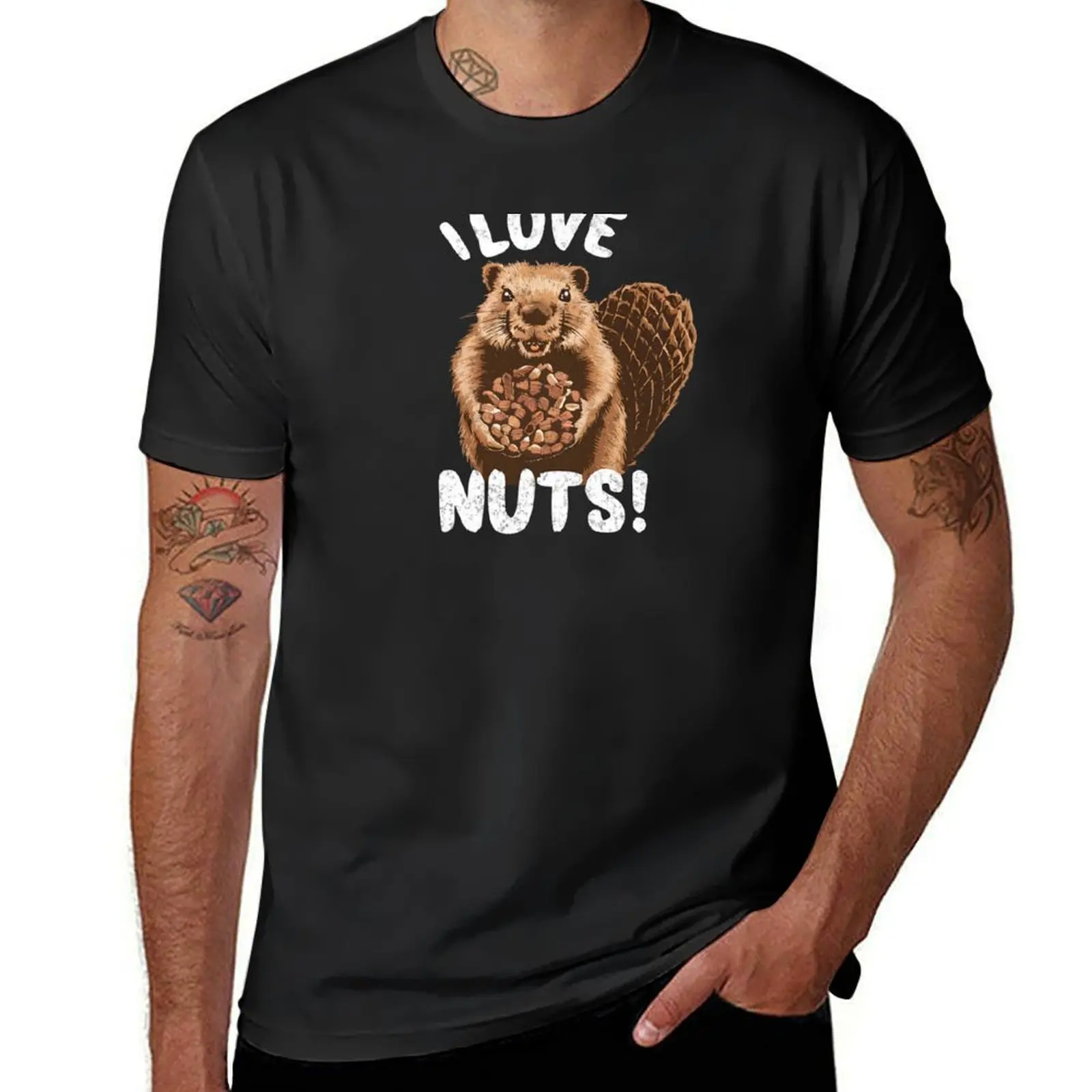 Adorable Nut-Loving Beaver - I LOVE NUTS T-Shirt vintage summer clothes boys whites mens t shirts pack