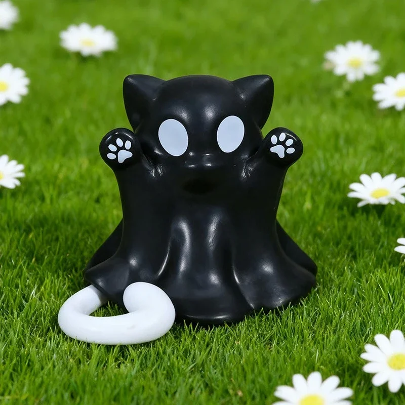 لطيف القط الصغير شبح تمثال مخيف الراتنج شبح تمثال لطيف شبح الحلي مثالية للداخلية والشرفة هالوين ديكور منضدية #2