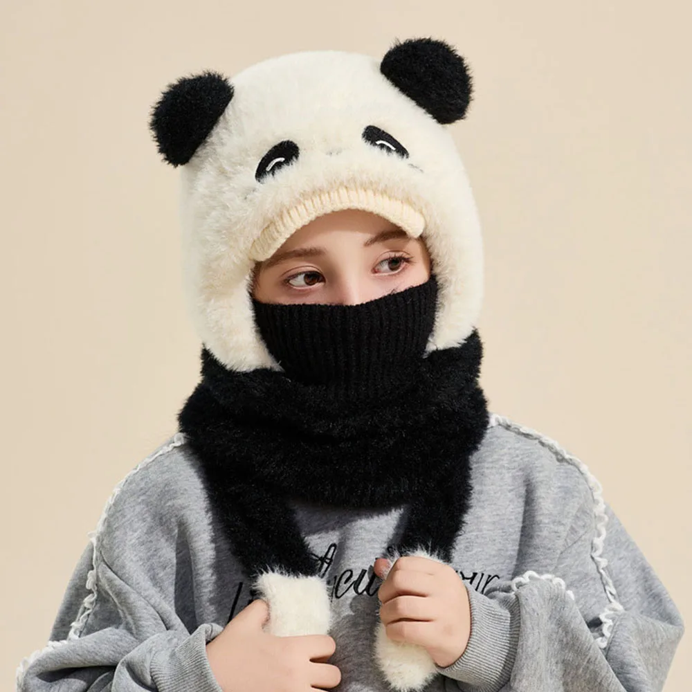 

2-6Y Plush Bear Face Mask & Scarf Hat - Winter Warm Two-in-One Headwear with Mask, Boys Girls Outdoor Cold Weather