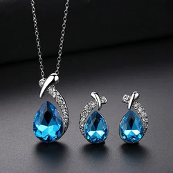Fashion Silver Color Necklace Earrings Cubic Zirconia Jewelry Sets Elegant Crystal Zircon Jewelry Women Wedding Jewelry Set