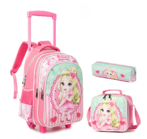 Детский рюкзак-тележка для школы, сумка для детей, школьный рюкзак на колесиках, сумка для девочек, набор сумки для обеда, школьная сумка на колесиках
