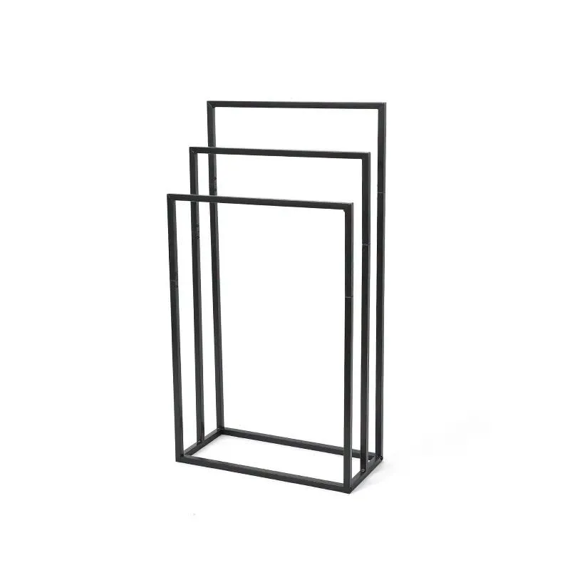 Durable Black Steel Standing Modern Floor to Ceiling Bathroom Towel Rack Storage Fashion Drying Rack