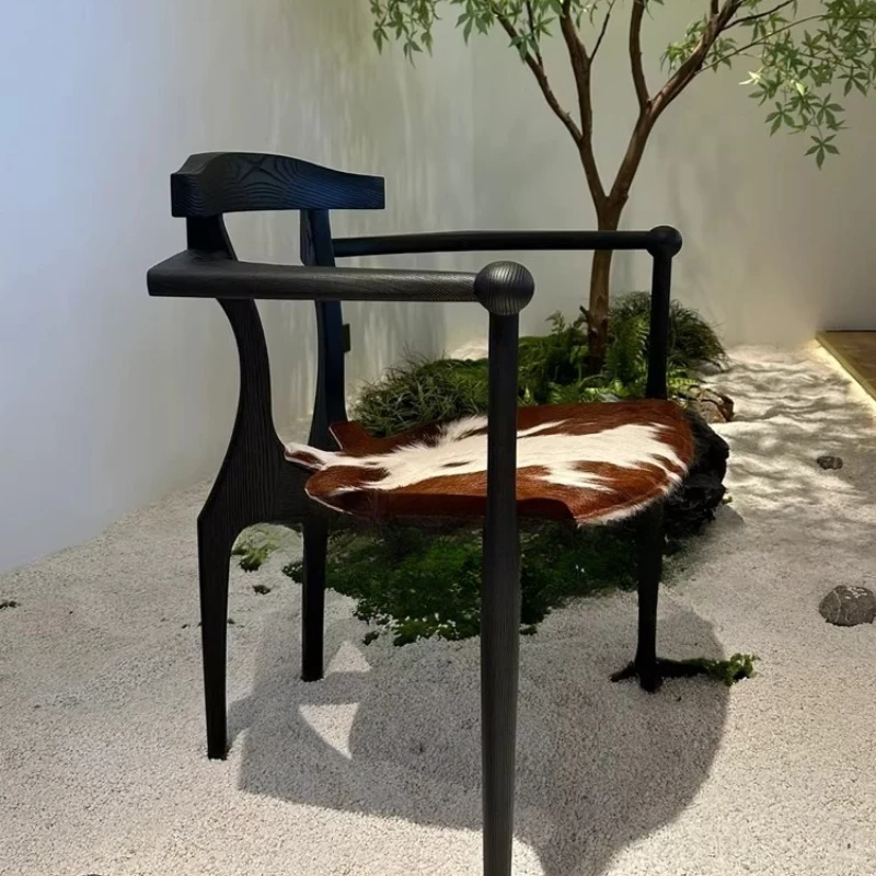 

Retro solid wood armrest dining chair desk back chair