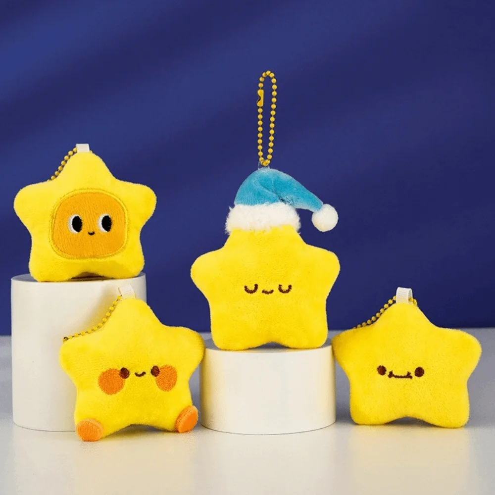 Y2K Cute Doll Stars Stuffed Doll Fluffy Star Plush Key Chain Soft Plush Toy Fashion Jewelry Bag Pendant Charms Bag Accessories