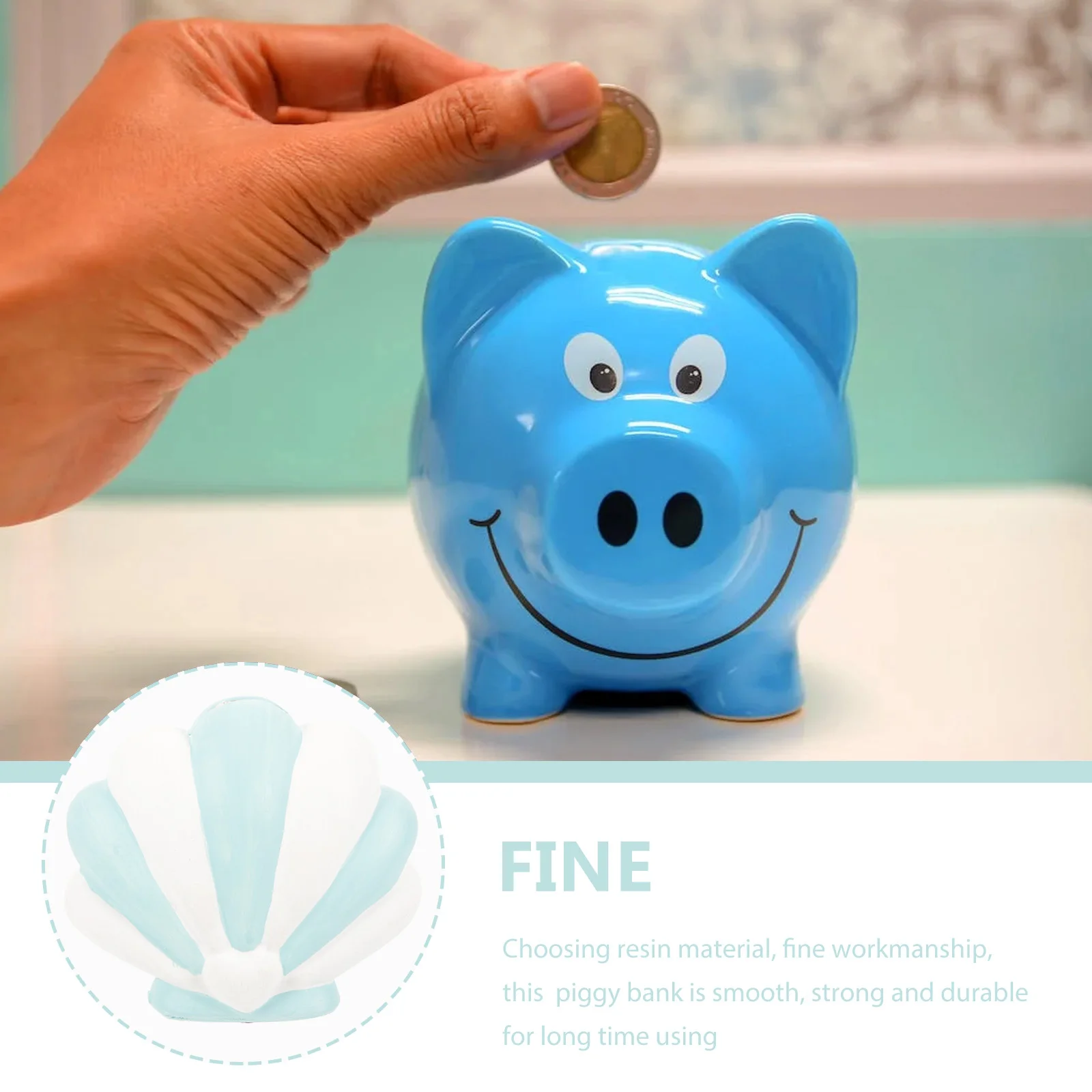 

1pcs Shell Piggy Bank Adorable Fashionable Large Kids Bedroom Boys Coin Banks Resin Material Money Saver Storage Home Decor