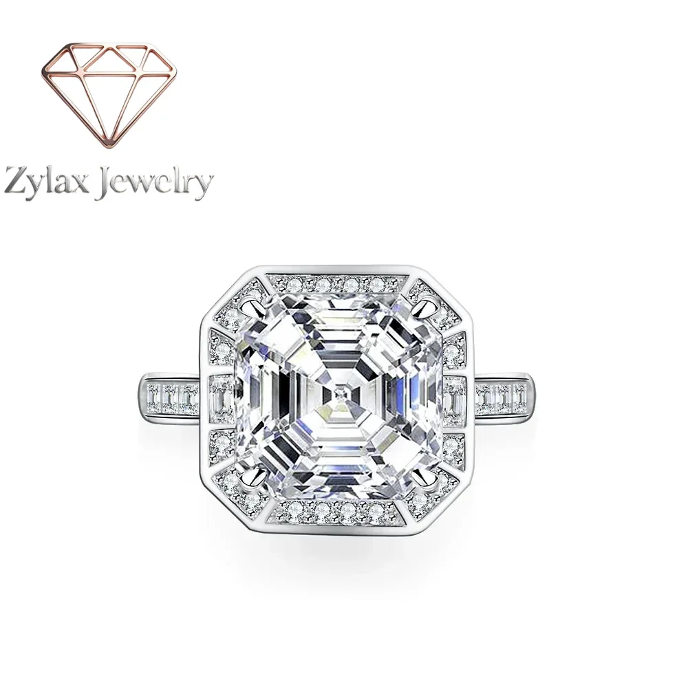 

Zylax Jewelry Platinum Pt950 Pagoda 5 CT Ring Alien Asche Ring Moissanite Ring D Color Moissanite Pass Diamond Test for Women El