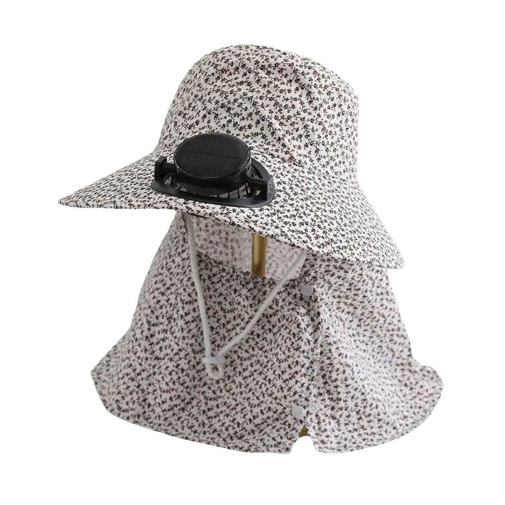 

Door Fan Anti-UV Solar Fan Cap Breathable 300MA Current Cooling Fan Hat Long Sun Shield Floral Design Fisherman Hat Cycling
