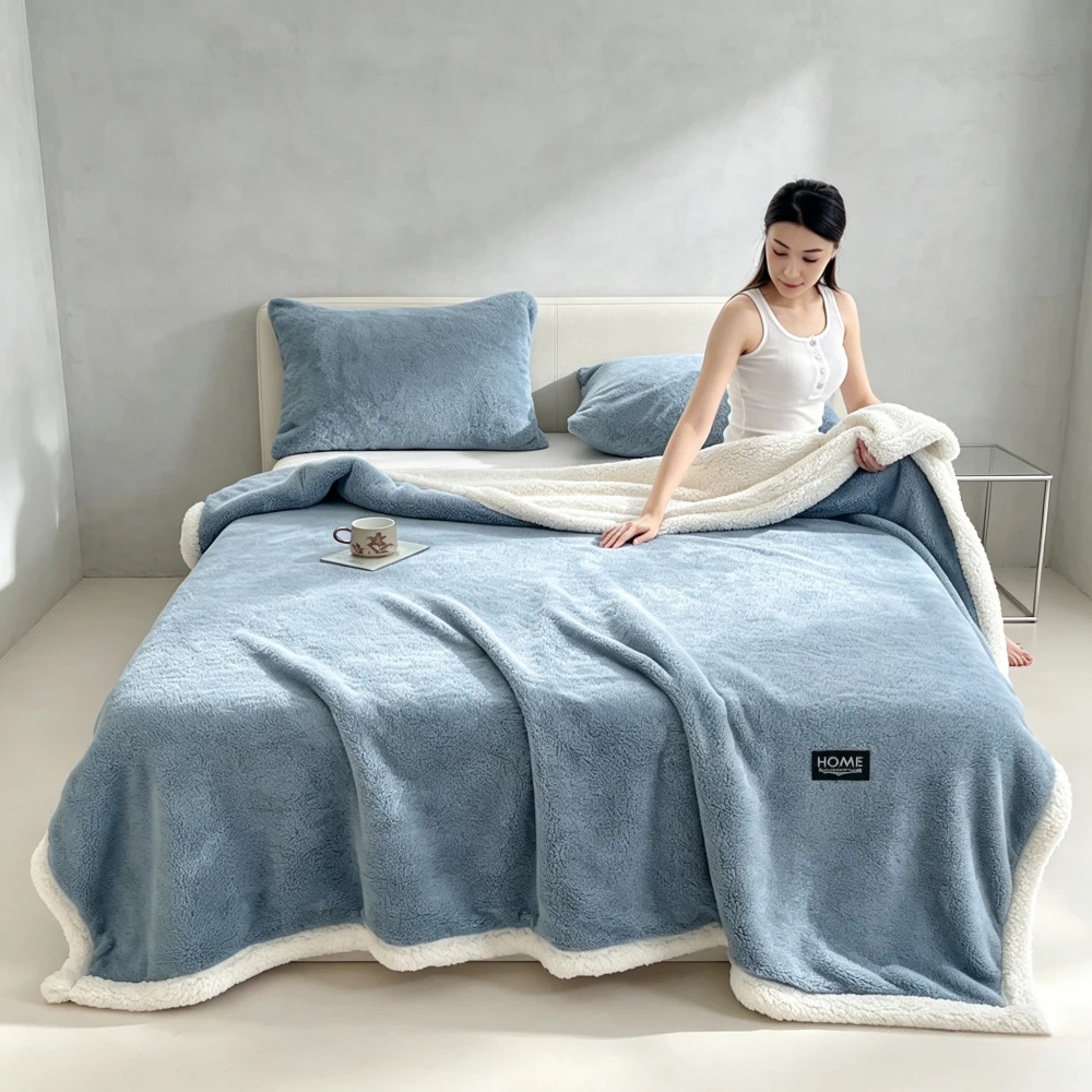 All Season Multi-Scene Two-Faced Plush Blanket, Reversible Fluffy Fleece & Sherpa Warm Throw Cover, Cozy Soft Bedding Suitable For Family Bedroom, Sofa, Office Naps And Student Dorm, Multiple Matching Solid Color Selections